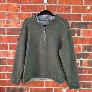 Tommy Bahama Mens Large Green Gray Reversible Quarter Zip Pullover Sweater